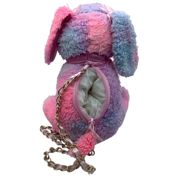 Puppy Dog Plush Stuffed Animal Purse Chain Strap Zip Open 9" Multicolor - Picture 7 of 7